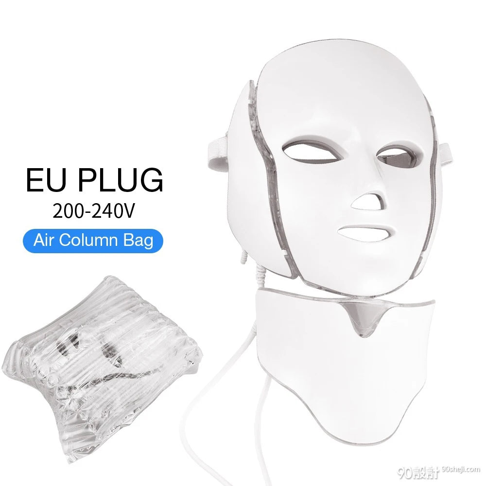 Masque LED Facial 7 Couleurs avec Lumière LED pour le Cou – Photon, Anti-Acné, Rajeunissement, Lifting et Massage