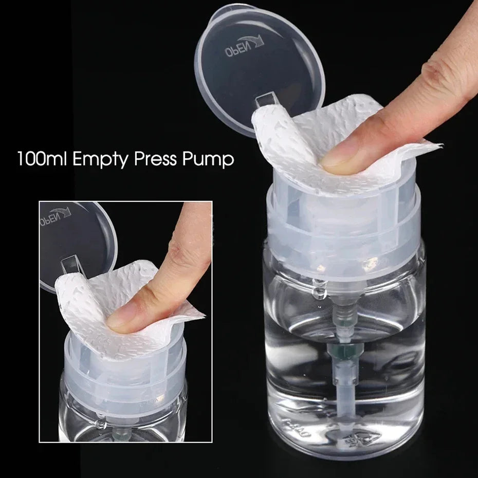 Flacon Rechargeable à Pompe Presse – Dissolvant & Outils Manucure Nail Art