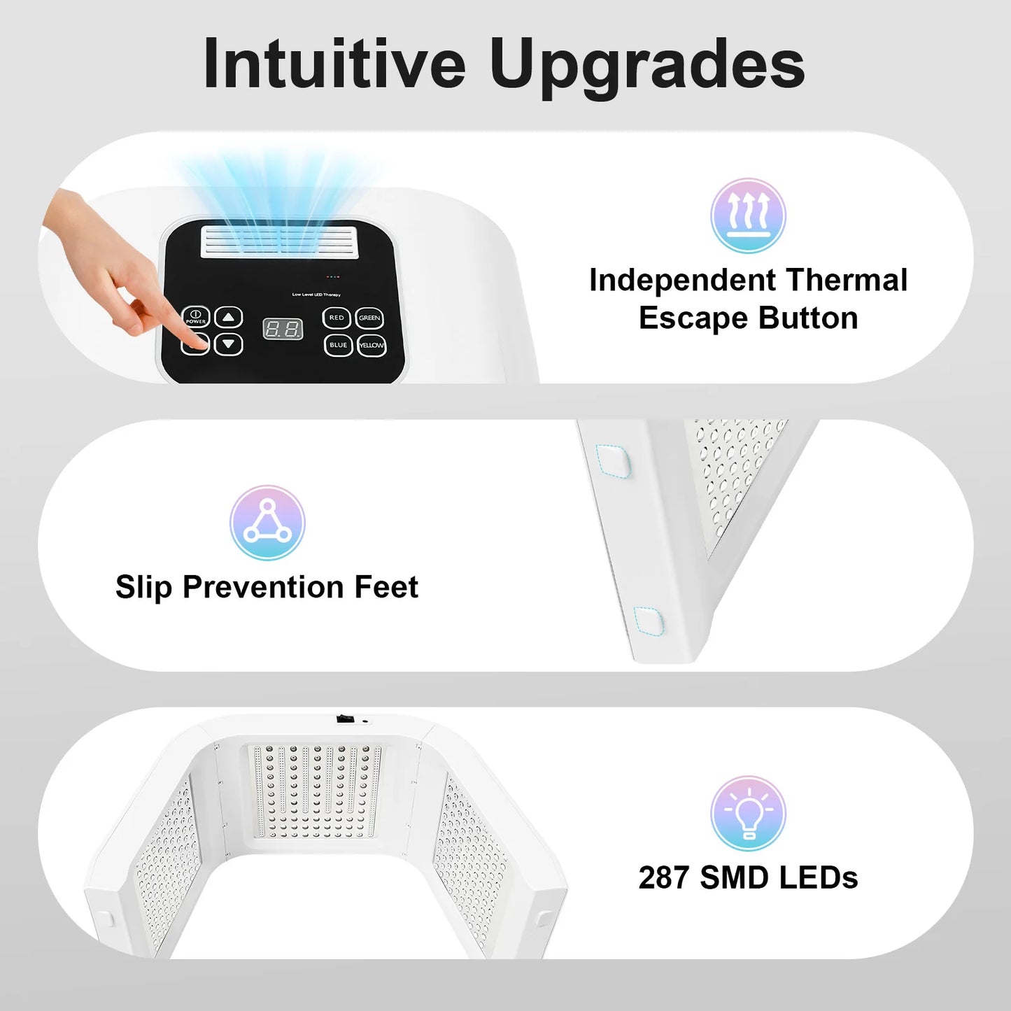 Masque LED Facial Professionnel 7 Couleurs – 287 LEDs, Thérapie Lumineuse pour Acné, Rides & Rajeunissement de la Peau, Usage Salon & Maison