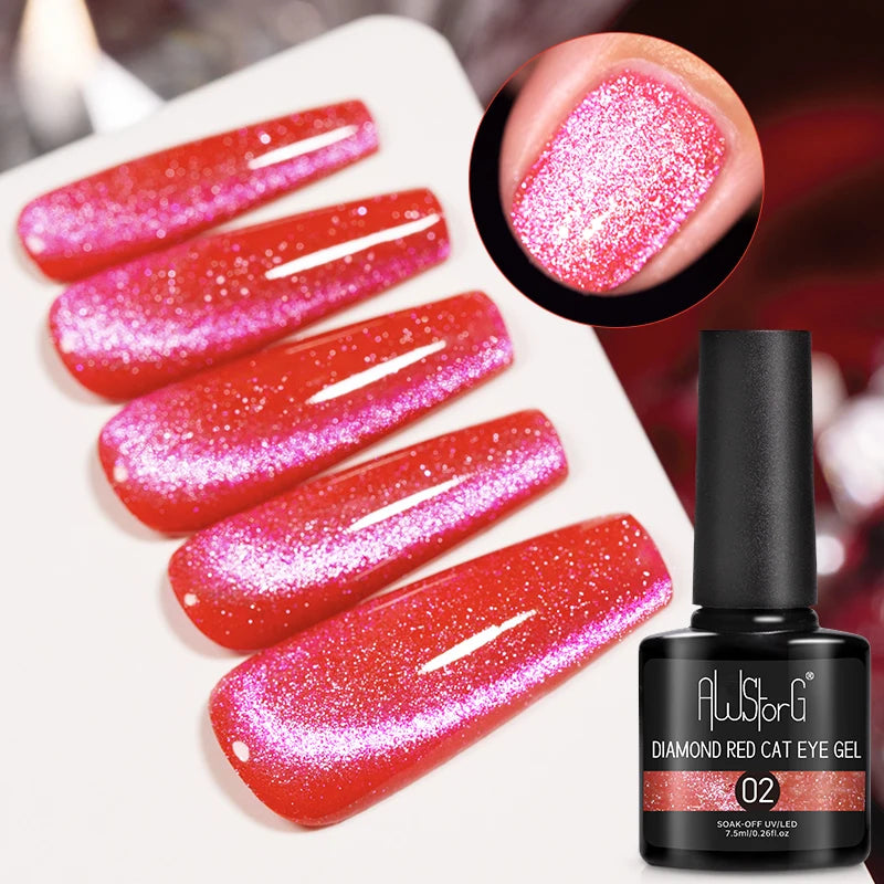 AWStorG Vernis Gel Magnétique Œil de Chat en Verre 7,5ml – Couverture Totale, Semi-Permanent, Manucure Sublime