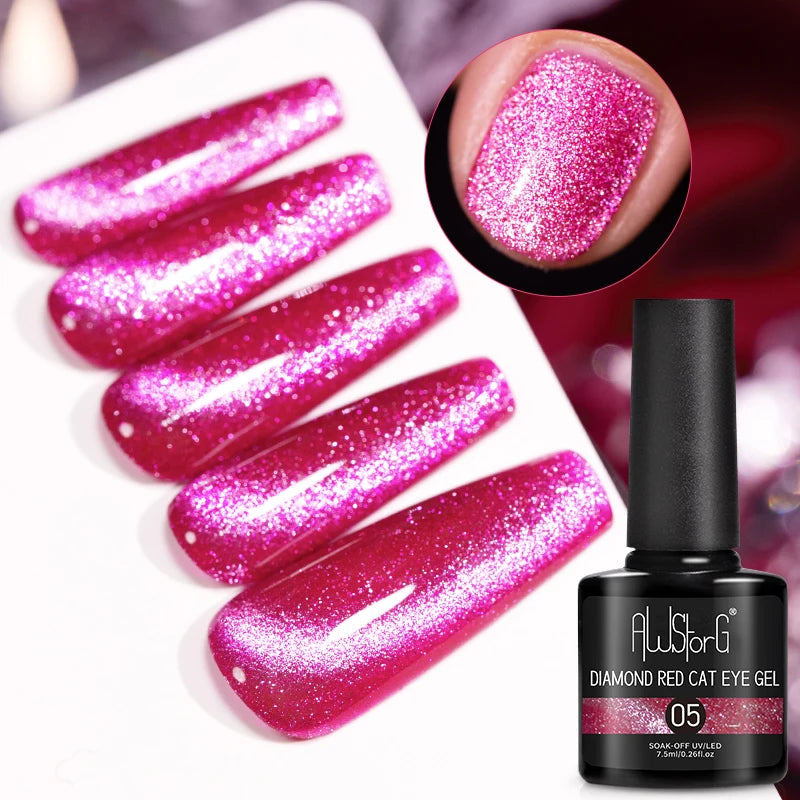 AWStorG Vernis Gel Magnétique Œil de Chat en Verre 7,5ml – Couverture Totale, Semi-Permanent, Manucure Sublime