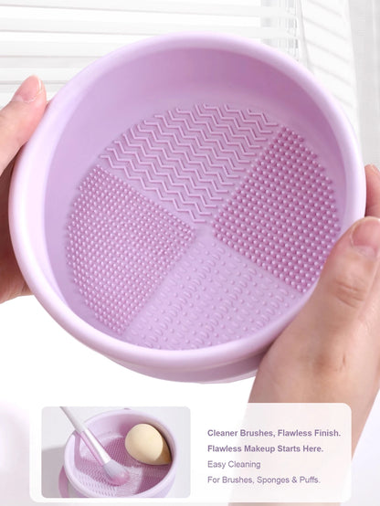 Nettoyeur Séchoir 3-en-1 pour Pinceaux Maquillage – Station de Lavage & Tapis de Rangement