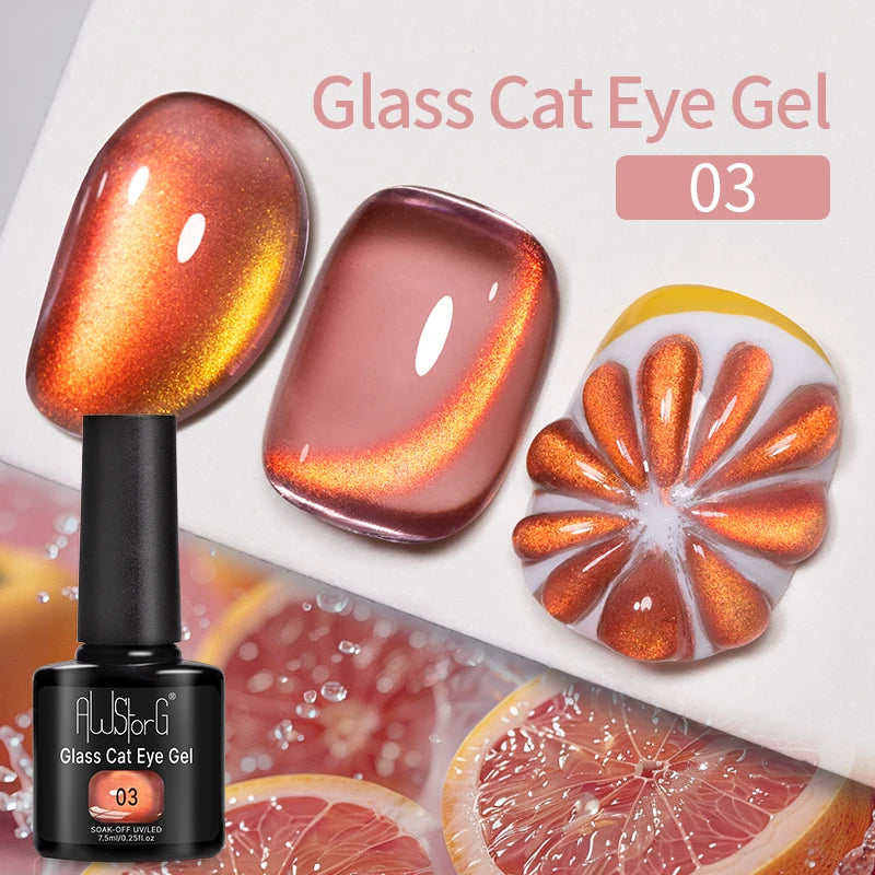 AWStorG Vernis Gel Magnétique Œil de Chat en Verre 7,5ml – Couverture Totale, Semi-Permanent, Manucure Sublime