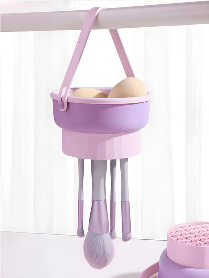 Nettoyeur Séchoir 3-en-1 pour Pinceaux Maquillage – Station de Lavage & Tapis de Rangement