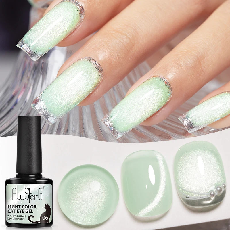 AWStorG Vernis Gel Magnétique Œil de Chat en Verre 7,5ml – Couverture Totale, Semi-Permanent, Manucure Sublime