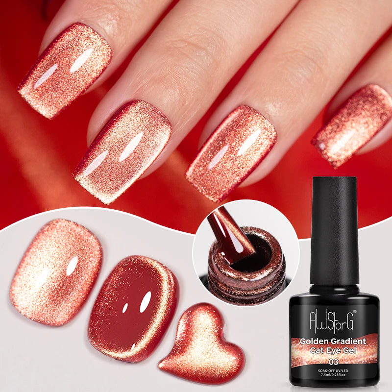 AWStorG Vernis Gel Magnétique Œil de Chat en Verre 7,5ml – Couverture Totale, Semi-Permanent, Manucure Sublime