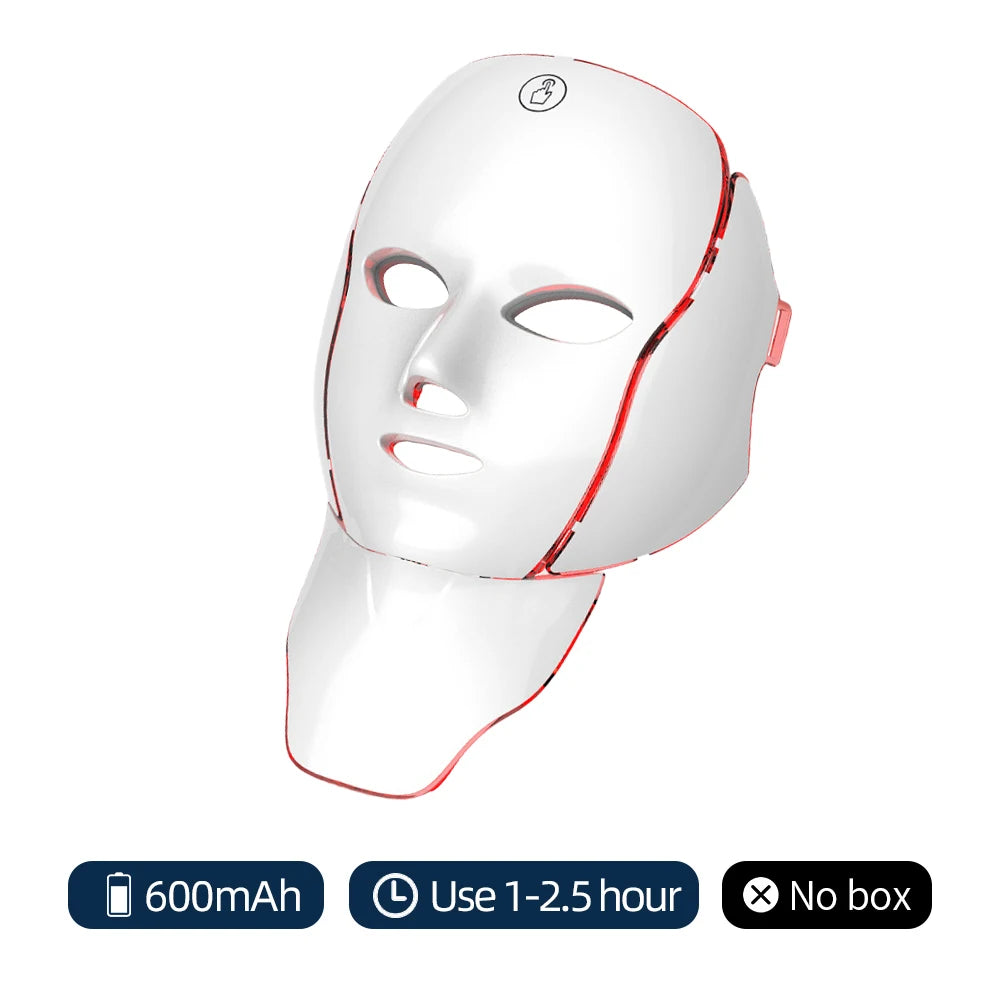 Masque LED Facial 7 Couleurs avec Lumière LED pour le Cou – Photon, Anti-Acné, Rajeunissement, Lifting et Massage