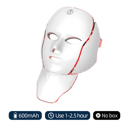 Masque LED Facial 7 Couleurs avec Lumière LED pour le Cou – Photon, Anti-Acné, Rajeunissement, Lifting et Massage