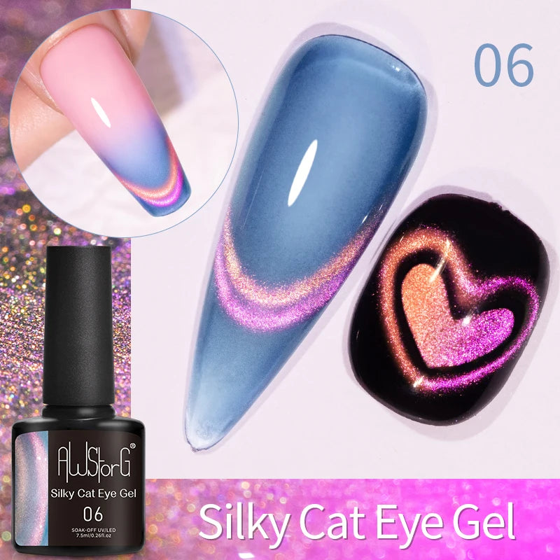 AWStorG Vernis Gel Magnétique Œil de Chat en Verre 7,5ml – Couverture Totale, Semi-Permanent, Manucure Sublime