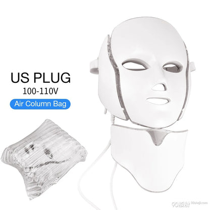 Masque LED Facial 7 Couleurs avec Lumière LED pour le Cou – Photon, Anti-Acné, Rajeunissement, Lifting et Massage