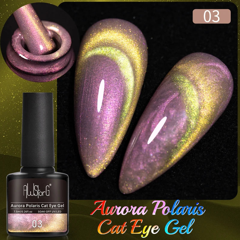AWStorG Vernis Gel Magnétique Œil de Chat en Verre 7,5ml – Couverture Totale, Semi-Permanent, Manucure Sublime