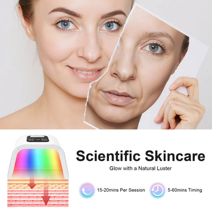 Masque LED Facial Professionnel 7 Couleurs – 287 LEDs, Thérapie Lumineuse pour Acné, Rides & Rajeunissement de la Peau, Usage Salon & Maison