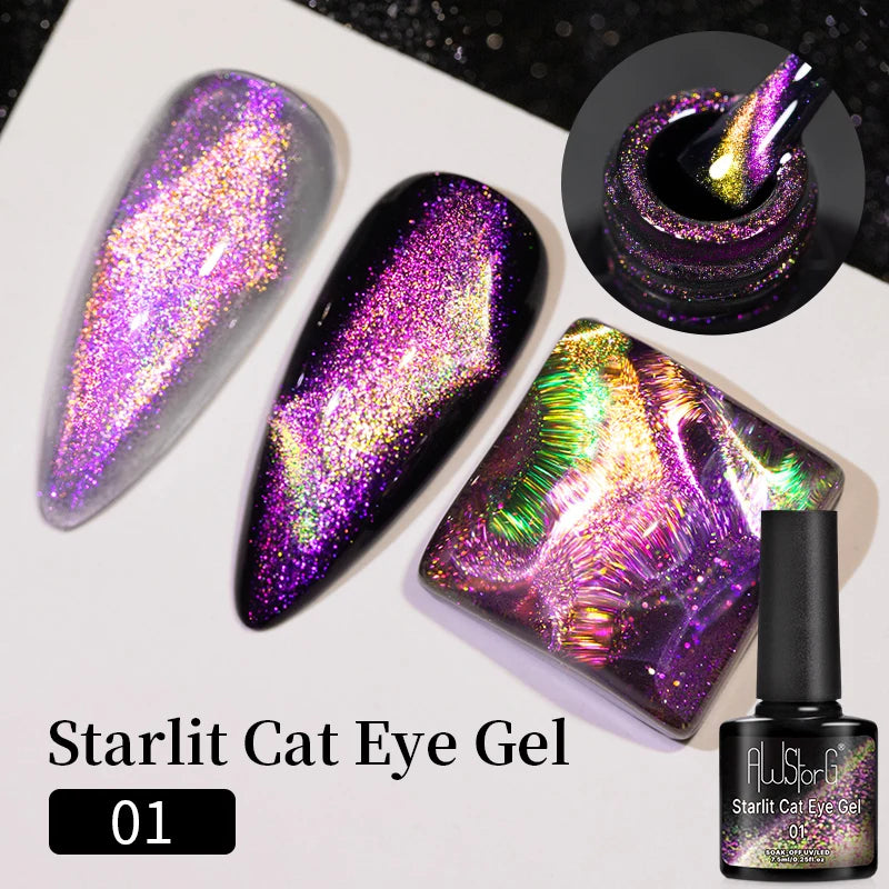 AWStorG Vernis Gel Magnétique Œil de Chat en Verre 7,5ml – Couverture Totale, Semi-Permanent, Manucure Sublime