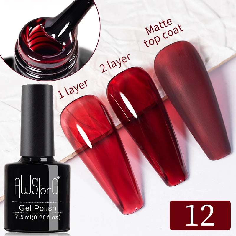 AWStorG Vernis Gel Magnétique Œil de Chat en Verre 7,5ml – Couverture Totale, Semi-Permanent, Manucure Sublime