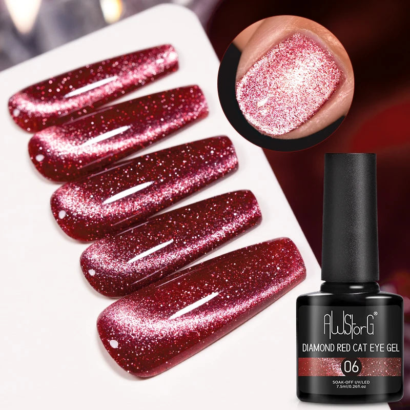 AWStorG Vernis Gel Magnétique Œil de Chat en Verre 7,5ml – Couverture Totale, Semi-Permanent, Manucure Sublime