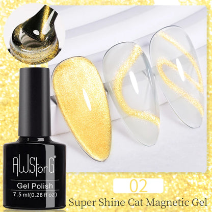 AWStorG Vernis Gel Magnétique Œil de Chat en Verre 7,5ml – Couverture Totale, Semi-Permanent, Manucure Sublime