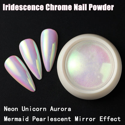Poudre pour Ongles Effet Chrome Licorne – Reflets Aurore Rose Irisé