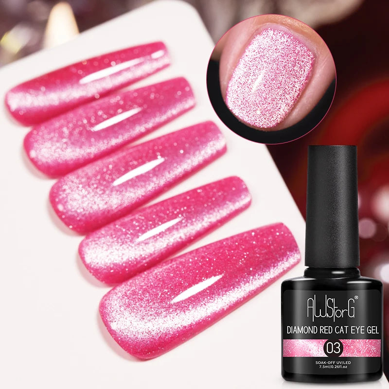 AWStorG Vernis Gel Magnétique Œil de Chat en Verre 7,5ml – Couverture Totale, Semi-Permanent, Manucure Sublime