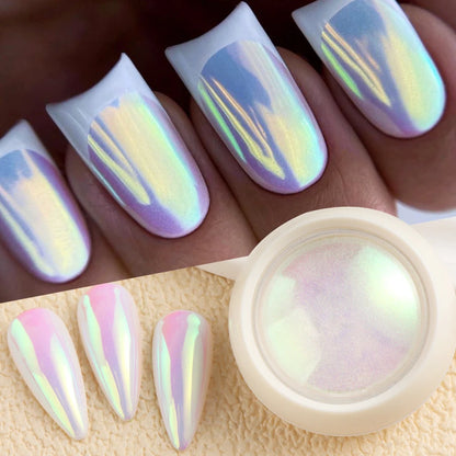 Poudre pour Ongles Effet Chrome Licorne – Reflets Aurore Rose Irisé
