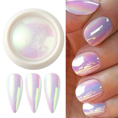 Poudre pour Ongles Effet Chrome Licorne – Reflets Aurore Rose Irisé