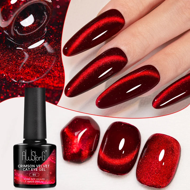 AWStorG Vernis Gel Magnétique Œil de Chat en Verre 7,5ml – Couverture Totale, Semi-Permanent, Manucure Sublime